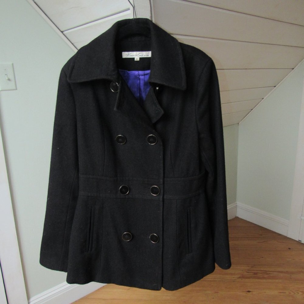 Kenneth Cole New York Wool Blend Winter Coat Black Womens Size 10